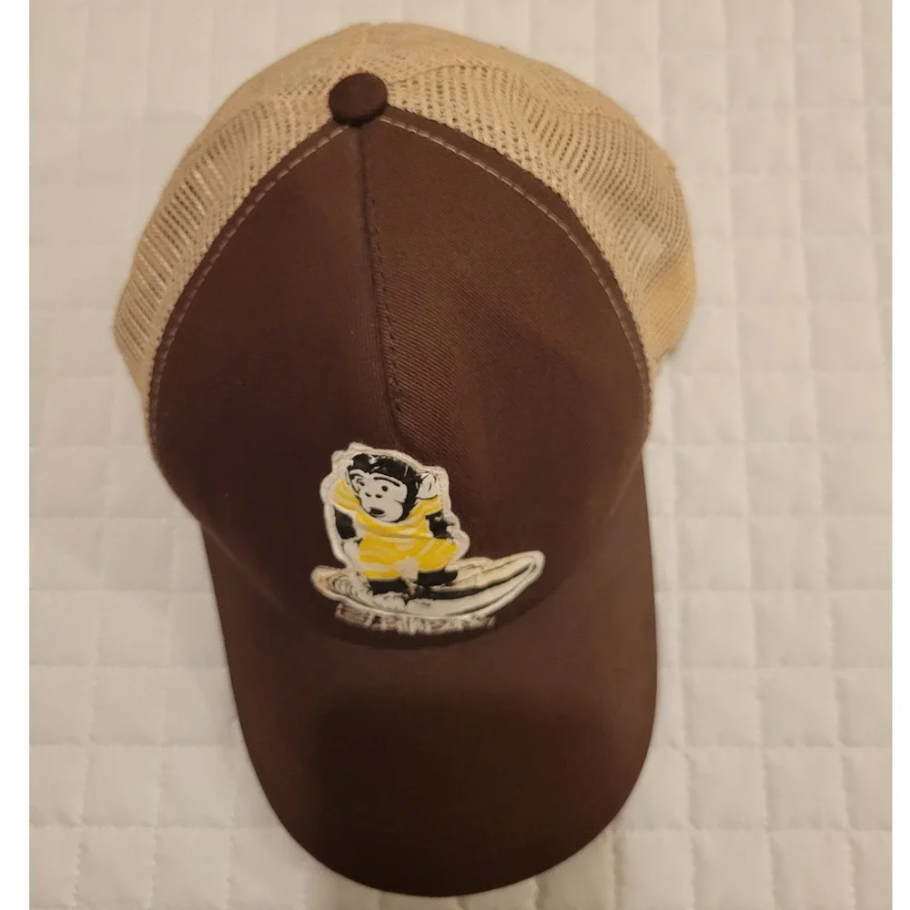 Rare 90s Billabong Brown Beige Mesh Trucker Cap Surfing Monkey Chimpanzee Hat - Picture 6 of 8